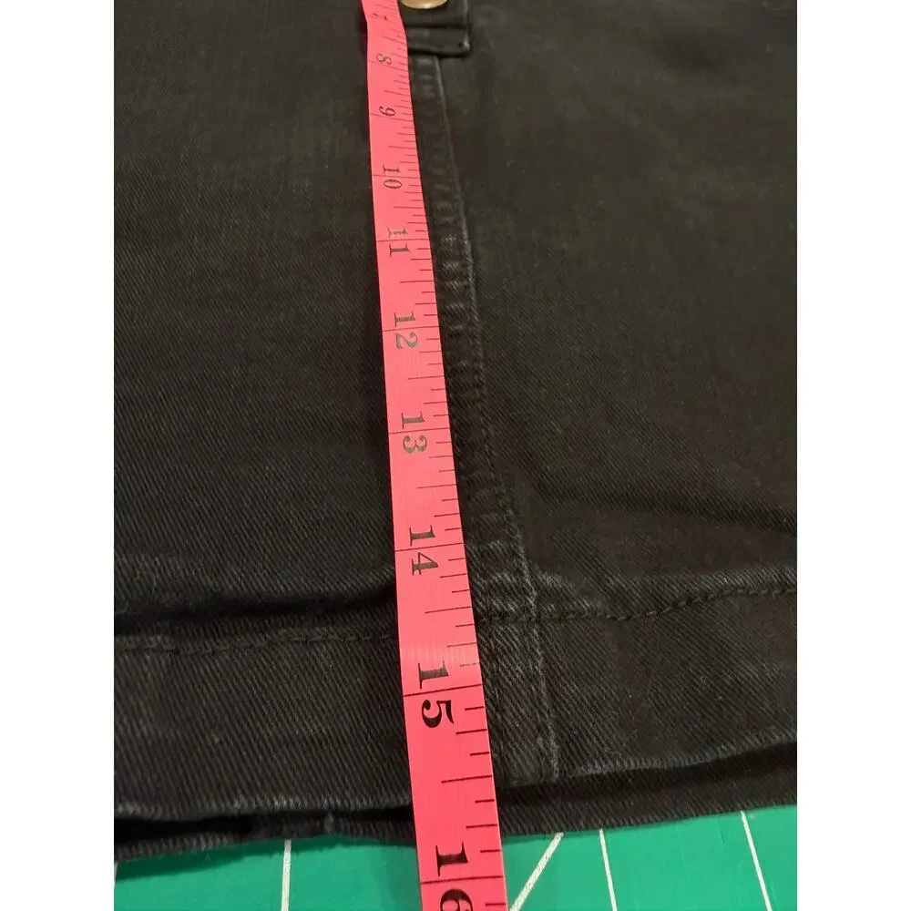 Y2K Black Denim Mini Skirt Button Front High Waist Forever 21 Women's Small Goth